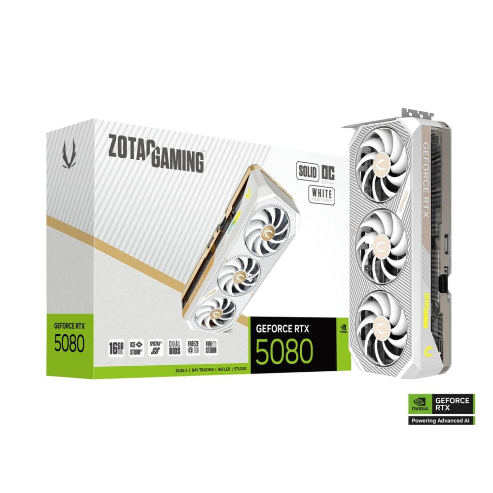 ZOTAC GEFORCE RTX 5080 SOLID OC WHITE EDITION 16GB GDDR7 GRAPHICS CARD | ZT-B50800Q-10P