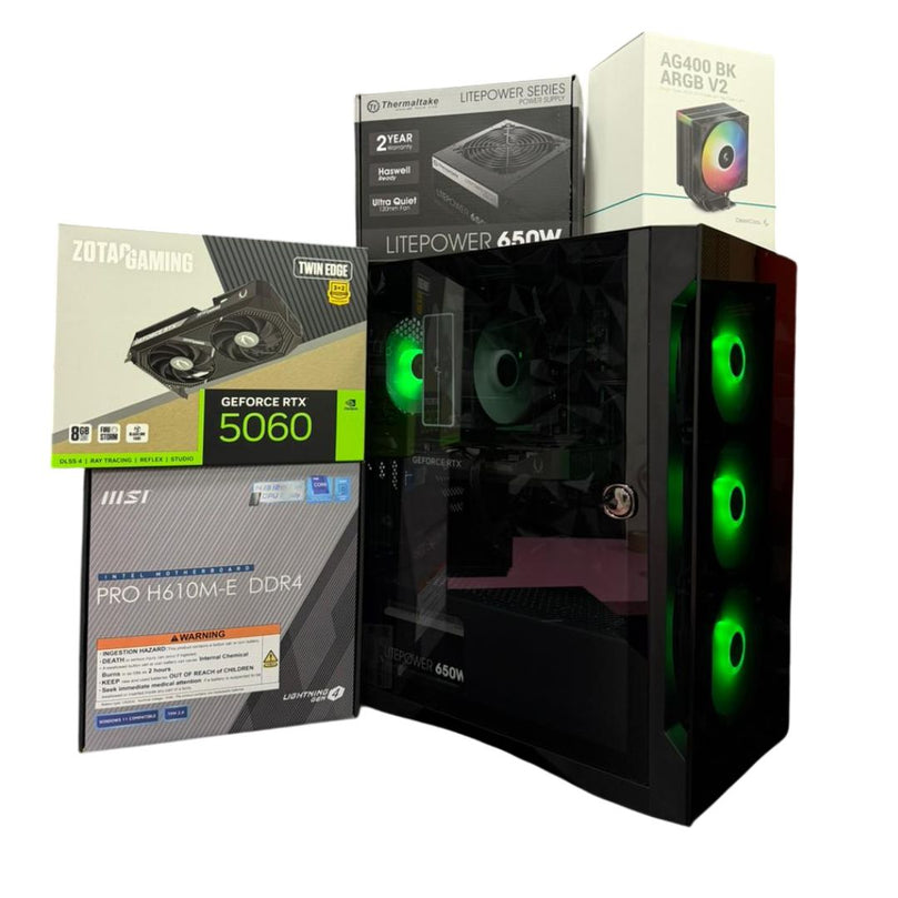 Budget Gaming PC – i5-12400F, RTX 5060 8GB, 16GB RAM, 512GB NVMe - Black
