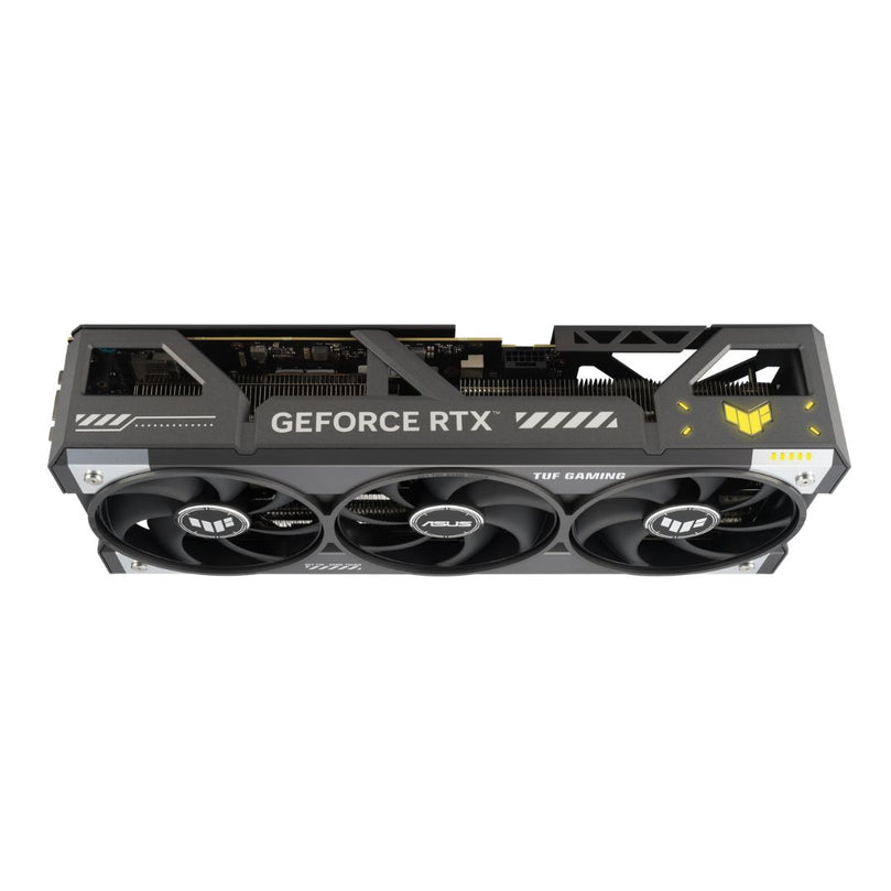 ASUS TUF GeForce RTX 5080 OC Edition Front View
ASUS TUF RTX 5080 OC 16GB GDDR7 Backplate
Triple-Fan Cooling Design of ASUS RTX 5080
Ports and Connectivity of ASUS TUF RTX 5080
RGB Lighting of ASUS RTX 5080 OC Edition