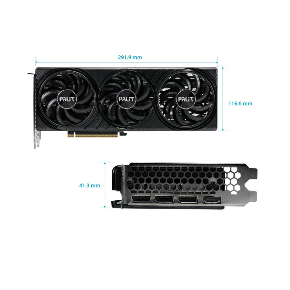 Front view of PALIT RTX 5070 Infinity 3 Graphics Card with triple-fan cooling
Side angle of Palit RTX 5070 12GB GDDR7 GPU
Backplate design of GeForce RTX 5070 Infinity 3 by Palit
PALIT NE75070019K9-GB2050S Graphics Card PCIe slot view