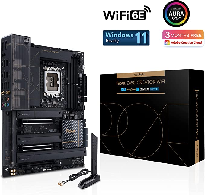 ASUS ProArt Z690-Creator WiFi 6E LGA 1700 (Intel 12th Generation) ATX Content Creator Motherboard (PCIe 5.0, DDR5, 2X Thunderbolt 4, 10G & 2.5G LAN, 4xM.2, Front Panel USB 3.2
