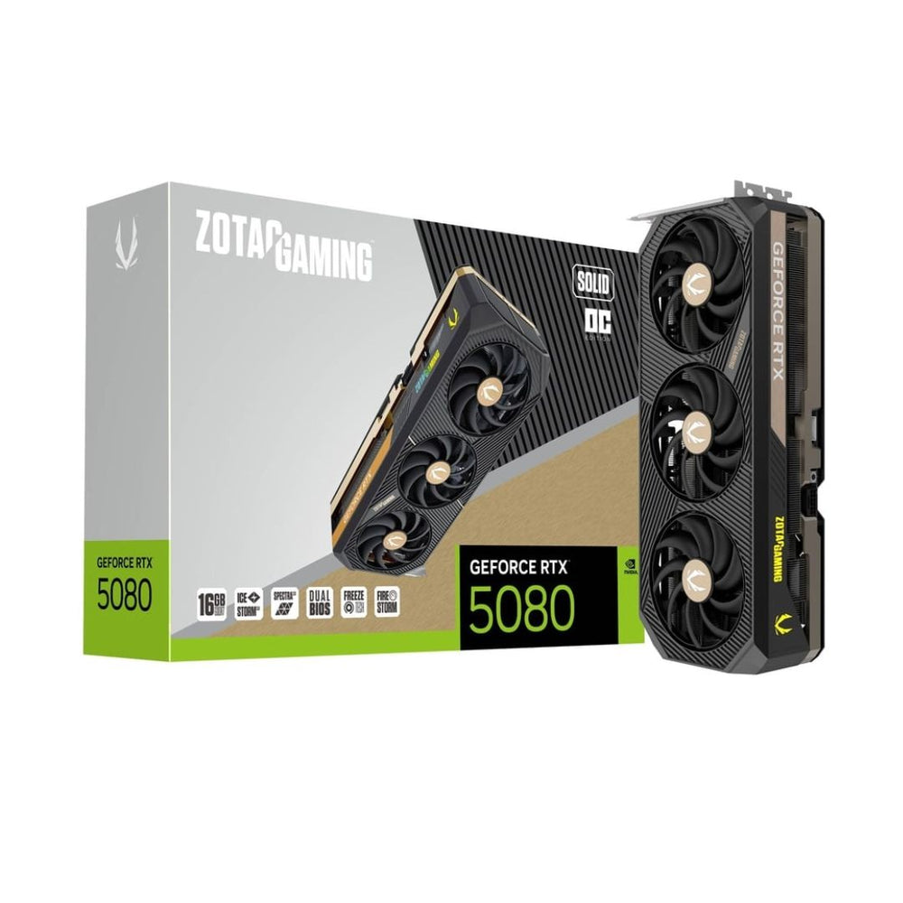 ZOTAC RTX 5080 16GB GDDR7 SOLID OC, PCI Express 5.0, DLSS 4.0, VGA Card | ZT-B50800J-10P