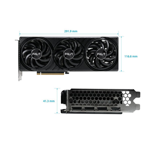 Front view of PALIT RTX 5070 Infinity 3 Graphics Card with triple-fan cooling

Side angle of Palit RTX 5070 12GB GDDR7 GPU

Backplate design of GeForce RTX 5070 Infinity 3 by Palit

PALIT NE75070019K9-GB2050S Graphics Card PCIe slot view