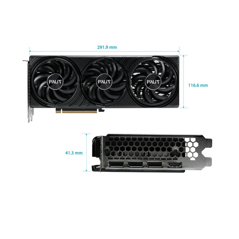 Front view of PALIT RTX 5070 Infinity 3 Graphics Card with triple-fan cooling

Side angle of Palit RTX 5070 12GB GDDR7 GPU

Backplate design of GeForce RTX 5070 Infinity 3 by Palit

PALIT NE75070019K9-GB2050S Graphics Card PCIe slot view