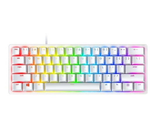 Razer Huntsman Mini 60% Gaming PBT Chroma RGB Keyboard With Clicky Purple Optical Switches - Mercury White | RZ03-03390300-R3M1